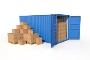 Moving Container Side View With Cardboard Boxes
